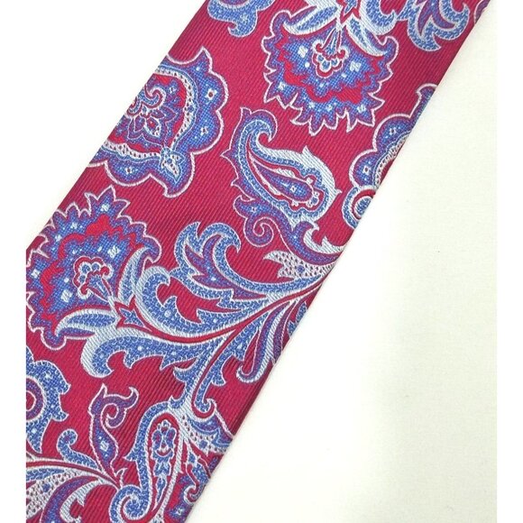 Ike Behar Mens Necktie Red & Blue Paisley Silk Tie 59.5" X 3.75" - Picture 3 of 9